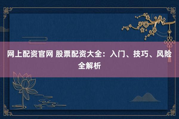 网上配资官网 股票配资大全：入门、技巧、风险全解析