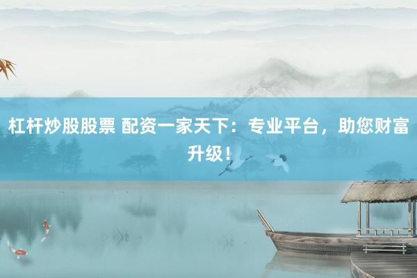 杠杆炒股股票 配资一家天下：专业平台，助您财富升级！