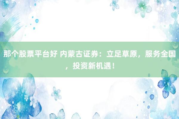 那个股票平台好 内蒙古证券：立足草原，服务全国，投资新机遇！
