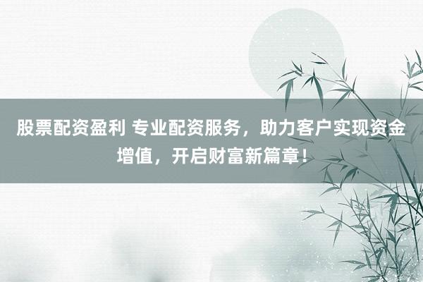 股票配资盈利 专业配资服务，助力客户实现资金增值，开启财富新篇章！