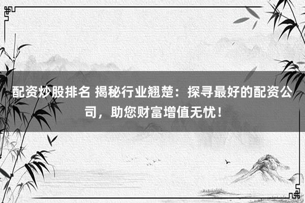 配资炒股排名 揭秘行业翘楚：探寻最好的配资公司，助您财富增值无忧！