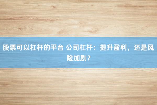 股票可以杠杆的平台 公司杠杆:提升盈利,还是风险加剧?