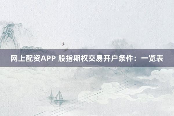 网上配资APP 股指期权交易开户条件：一览表