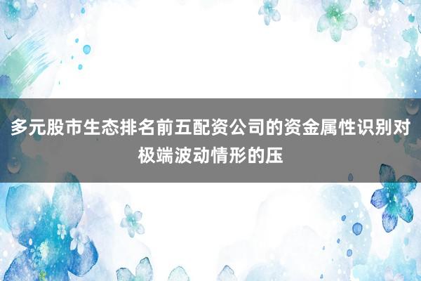 多元股市生态排名前五配资公司的资金属性识别对极端波动情形的压