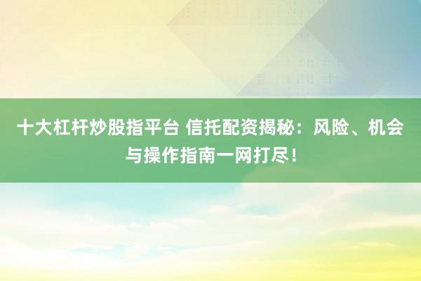 十大杠杆炒股指平台 信托配资揭秘：风险、机会与操作指南一网打尽！